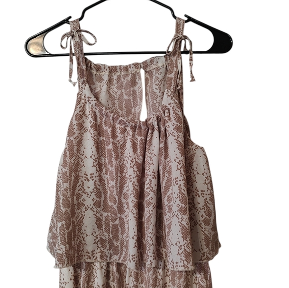 Anthropologie Cream Snakeskin Print Spaghetti Strap Dress With Bows - Picture 3 of 5